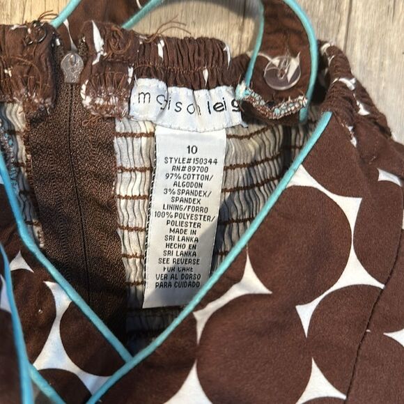 Madison Leigh Sz 10 Brown Polka Dot Teal Blue Accent Retro Midi Dress - Picture 4 of 6